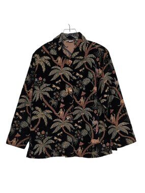 Painted Pony Jungle Tapestry Jacket Womens Size 1X Black Monkey Peacock Artsy